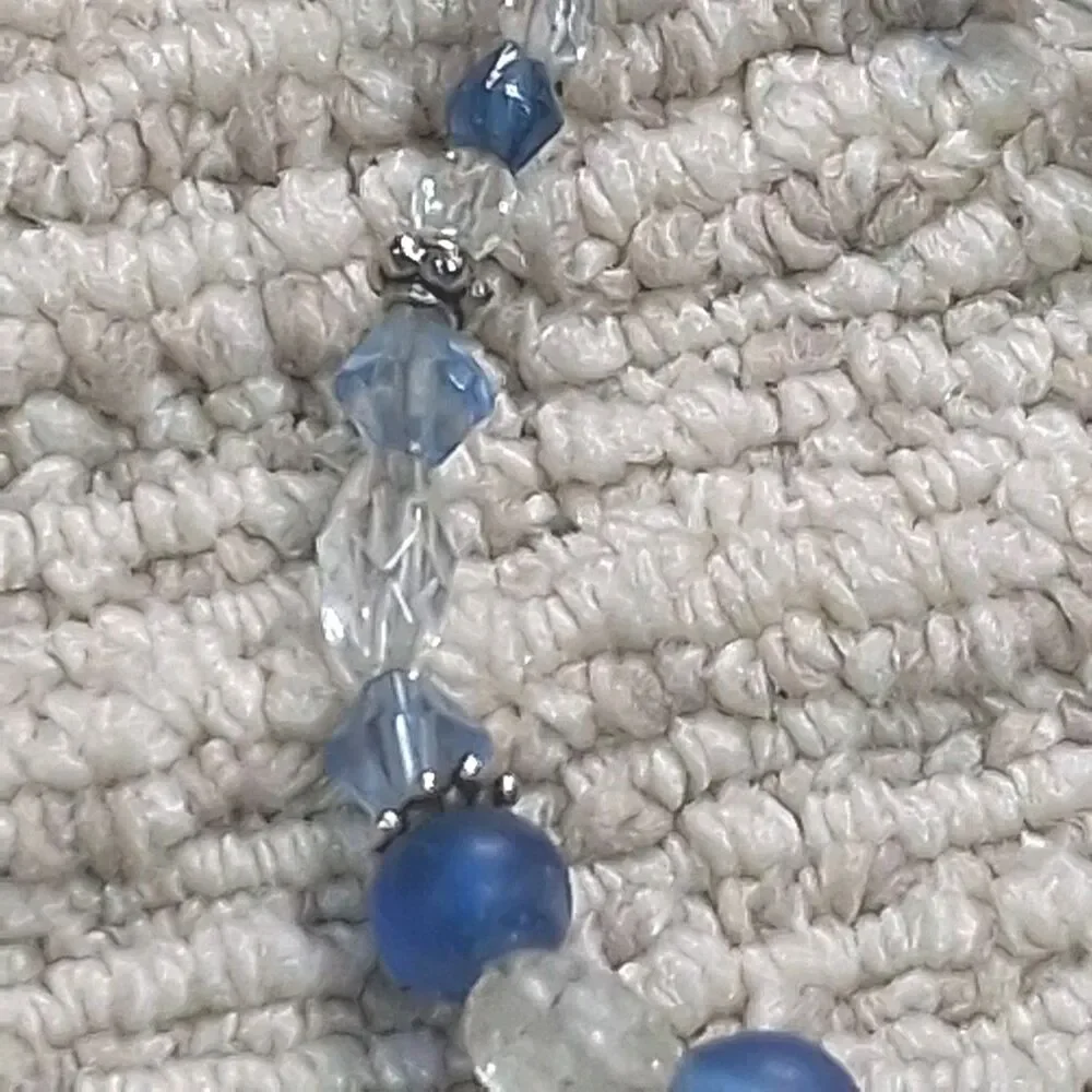 Blue Clear Beaded Bracelet Silver Tone Heart Toggle Clasp Beaded Strand Jewelry